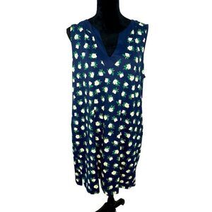DRAPER JAMES X LANDS END NAVY MAGNOLIA FLORAL SLEEVELESS DRESS WOMENS SIZE LP